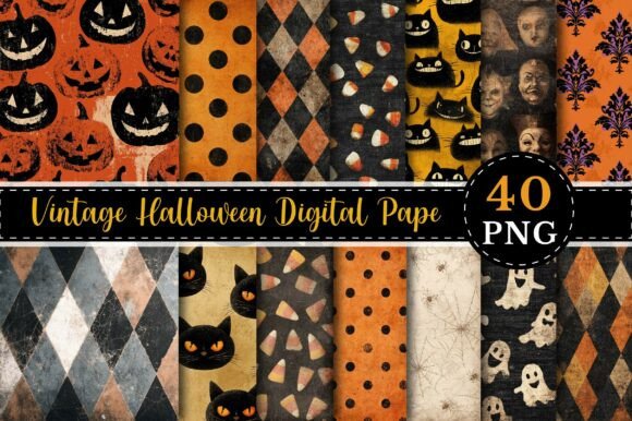 Download Vintage Halloween Digital Design Paper - Vintage Collection