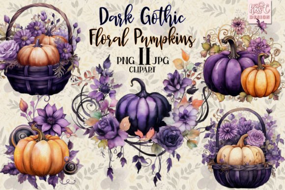 Download Dark Autumn Florals Pumpkins Clipart - Autumn florals Collection