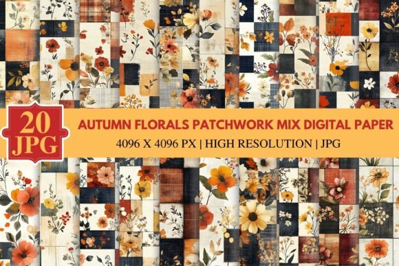 Download Autumn Florals Patchwork Mix Digital Pap - Autumn florals Collection