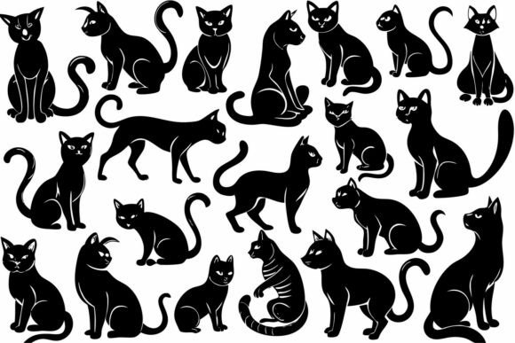 Download Black Cat Silhouettes in Various Poses - Premium Resources