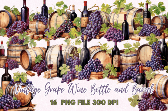 Download Vintage Grape Wine Bottle and Barrel - Vintage Collection