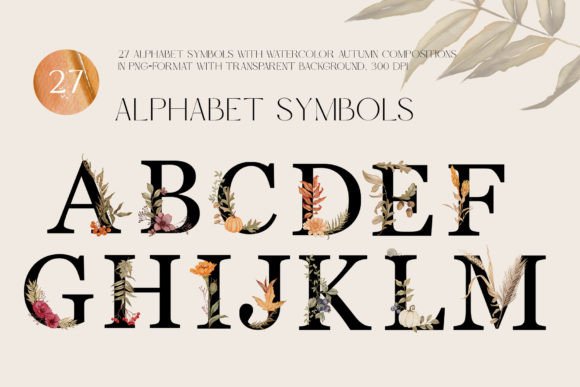 Download Alphabet Symbols with Autumn Florals - Autumn florals Collection